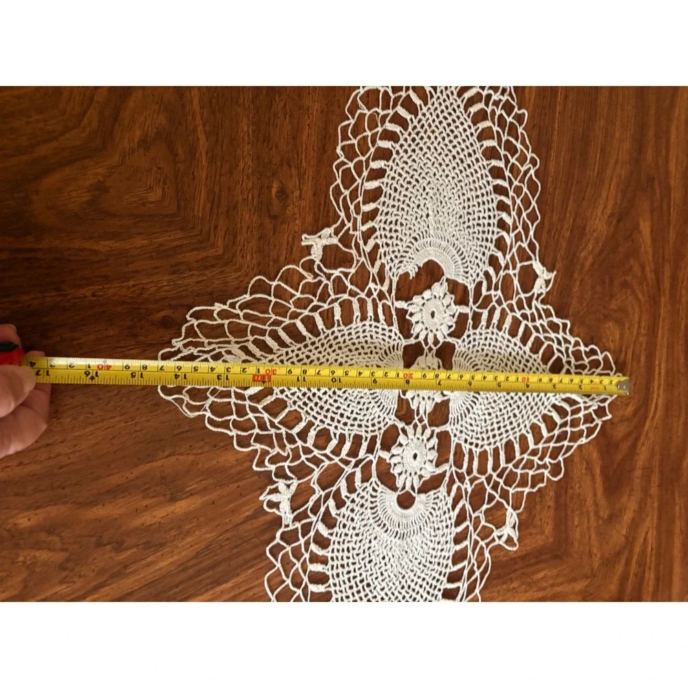 Vintage Handmade Crochet Doily Set 3pc Cream Lace Round Oval Farmhouse Victorian